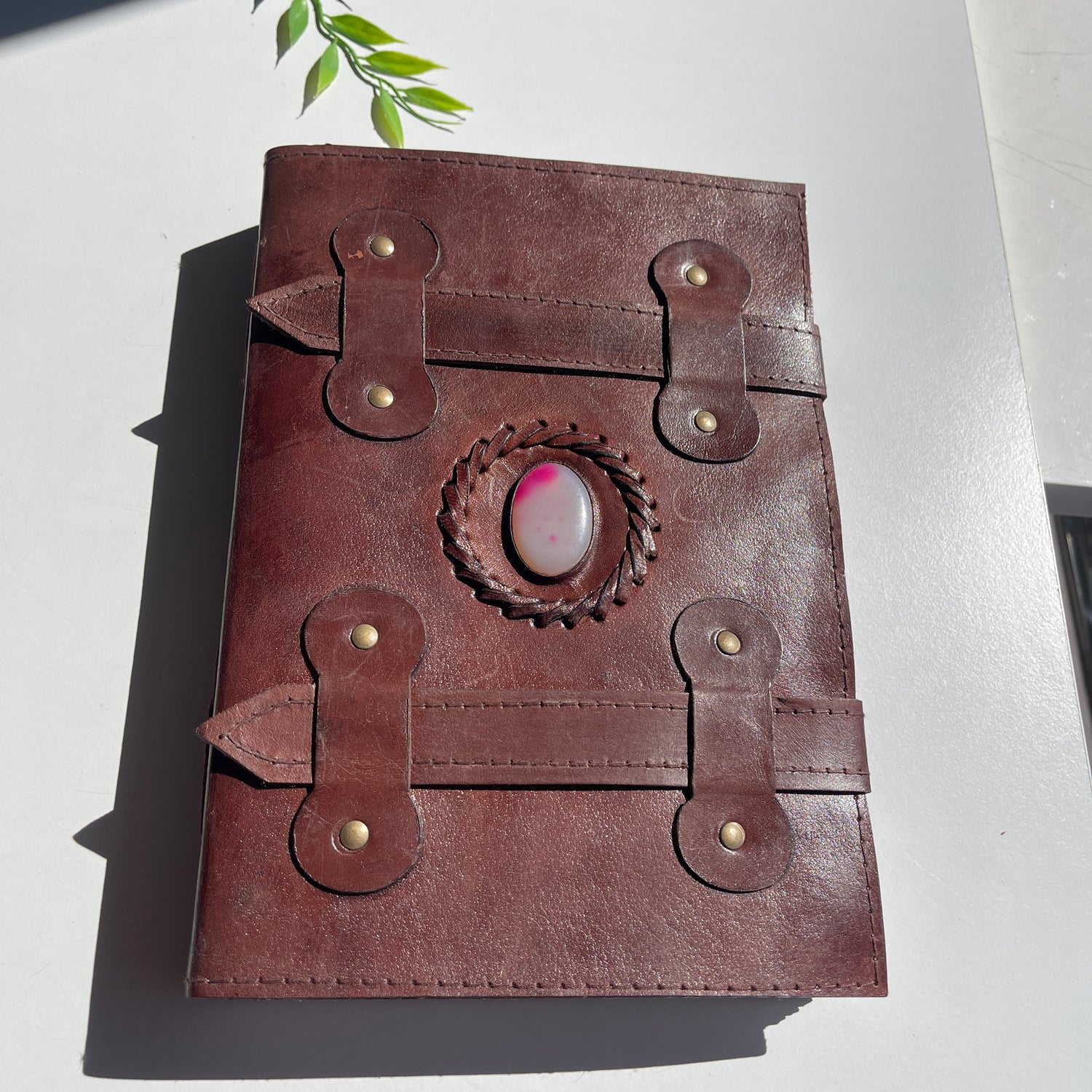 Leather Journal 2 Straps 1 Crystal