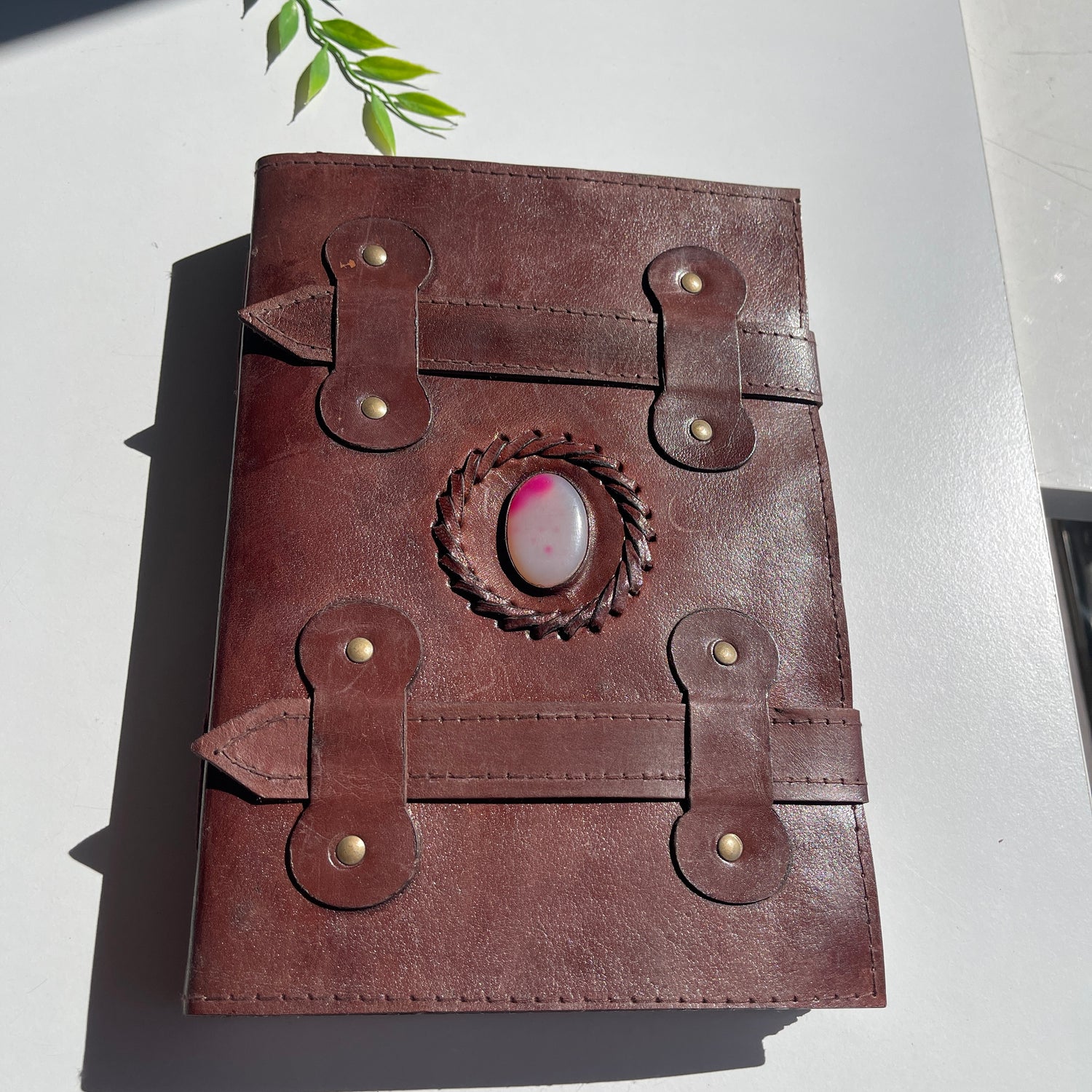 Leather Journal 2 Straps 1 Crystal
