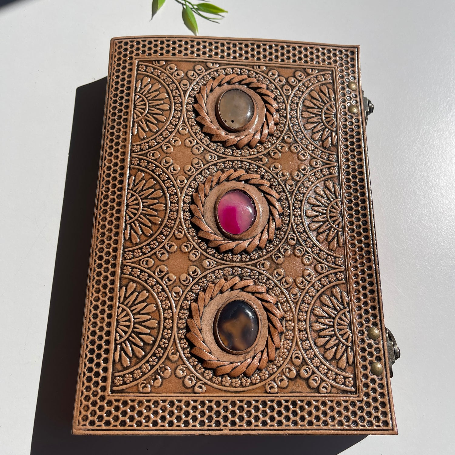 Leather Book 2 Buckles 3 Crystals Light
