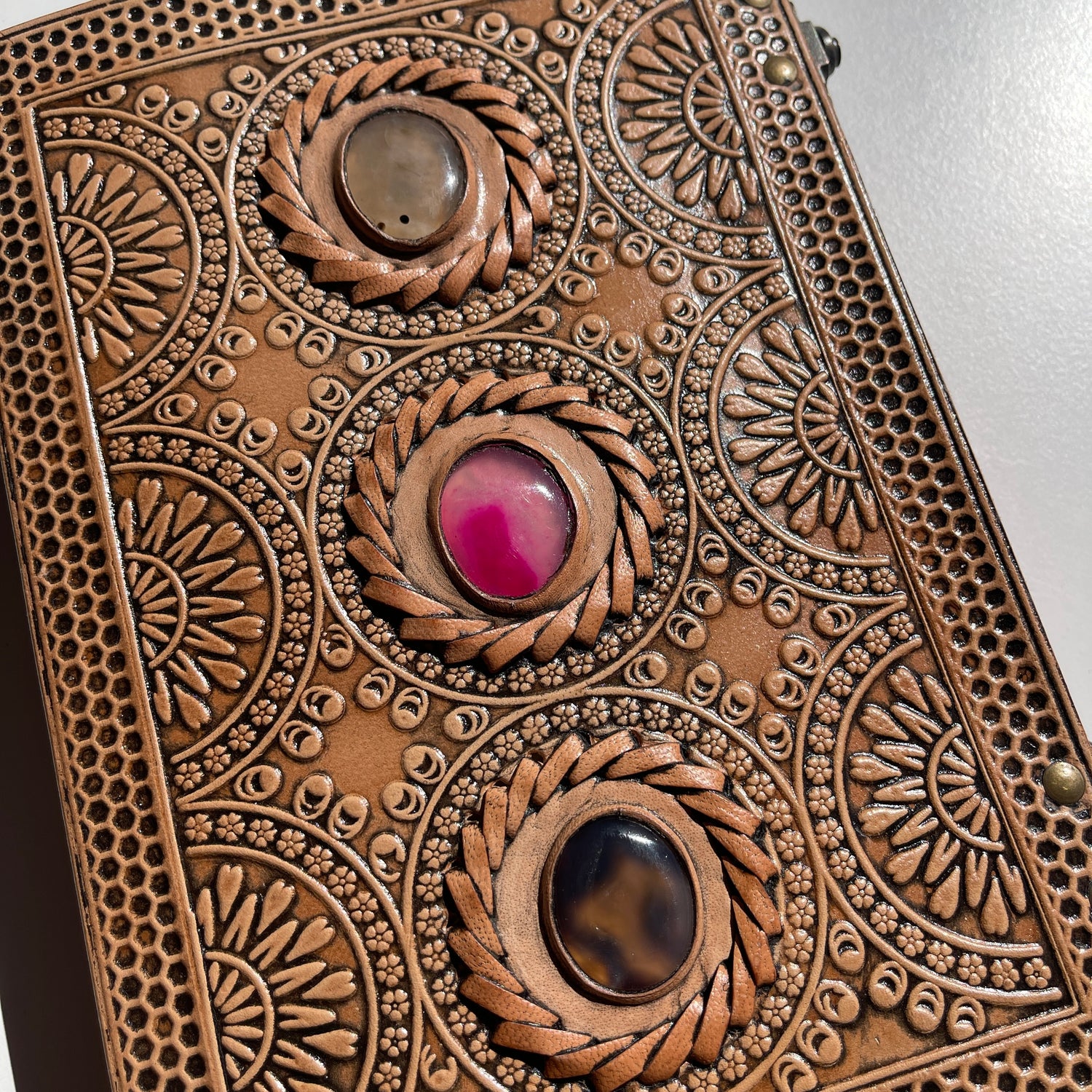 Leather Book 2 Buckles 3 Crystals Light