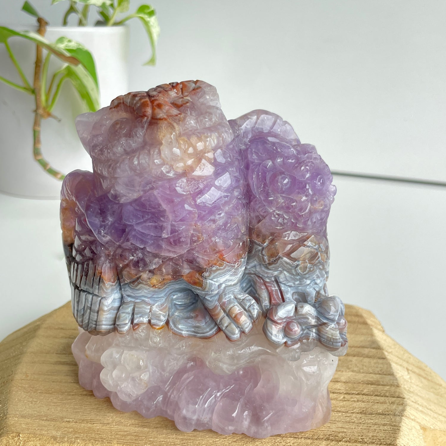 Amethyst Agate Owl Carving