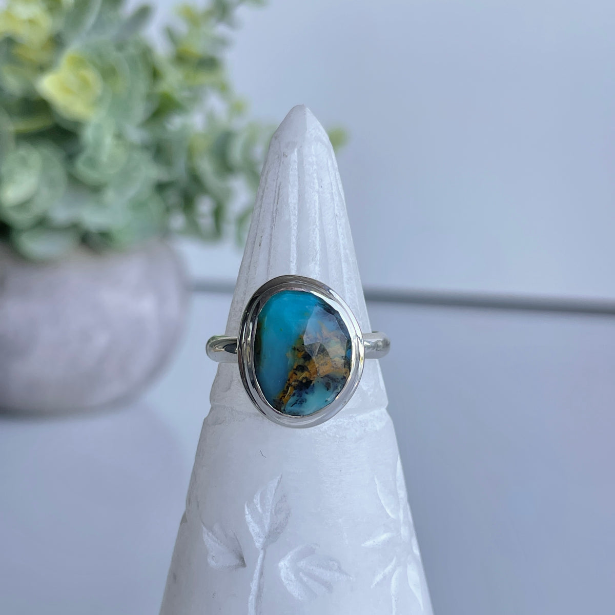 Peruvian Blue Opal Ring Sz8.5