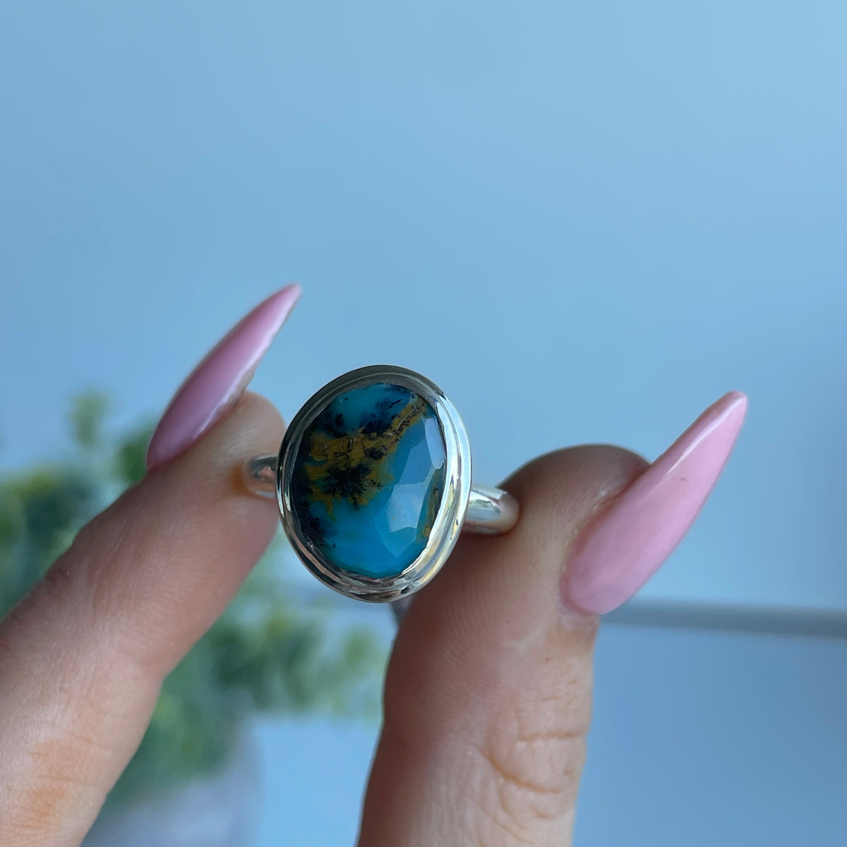 Peruvian Blue Opal Ring Sz8.5