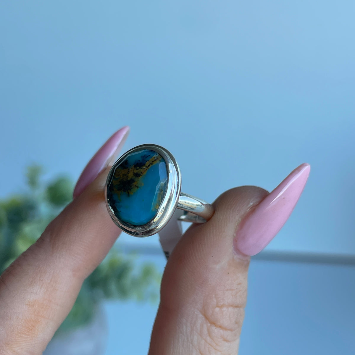 Peruvian Blue Opal Ring Sz8.5