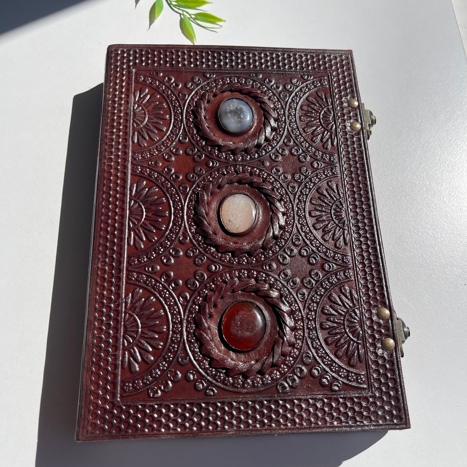 Leather Book 3 Crystals 2 Buckles on Side