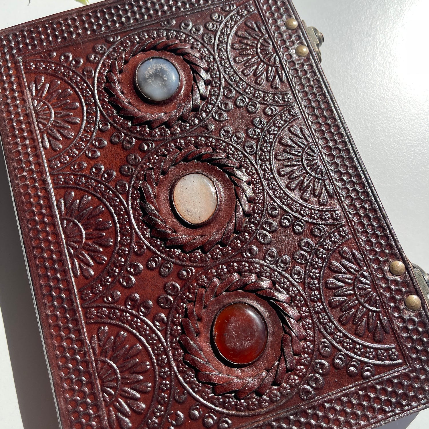 Leather Book 3 Crystals 2 Buckles on Side