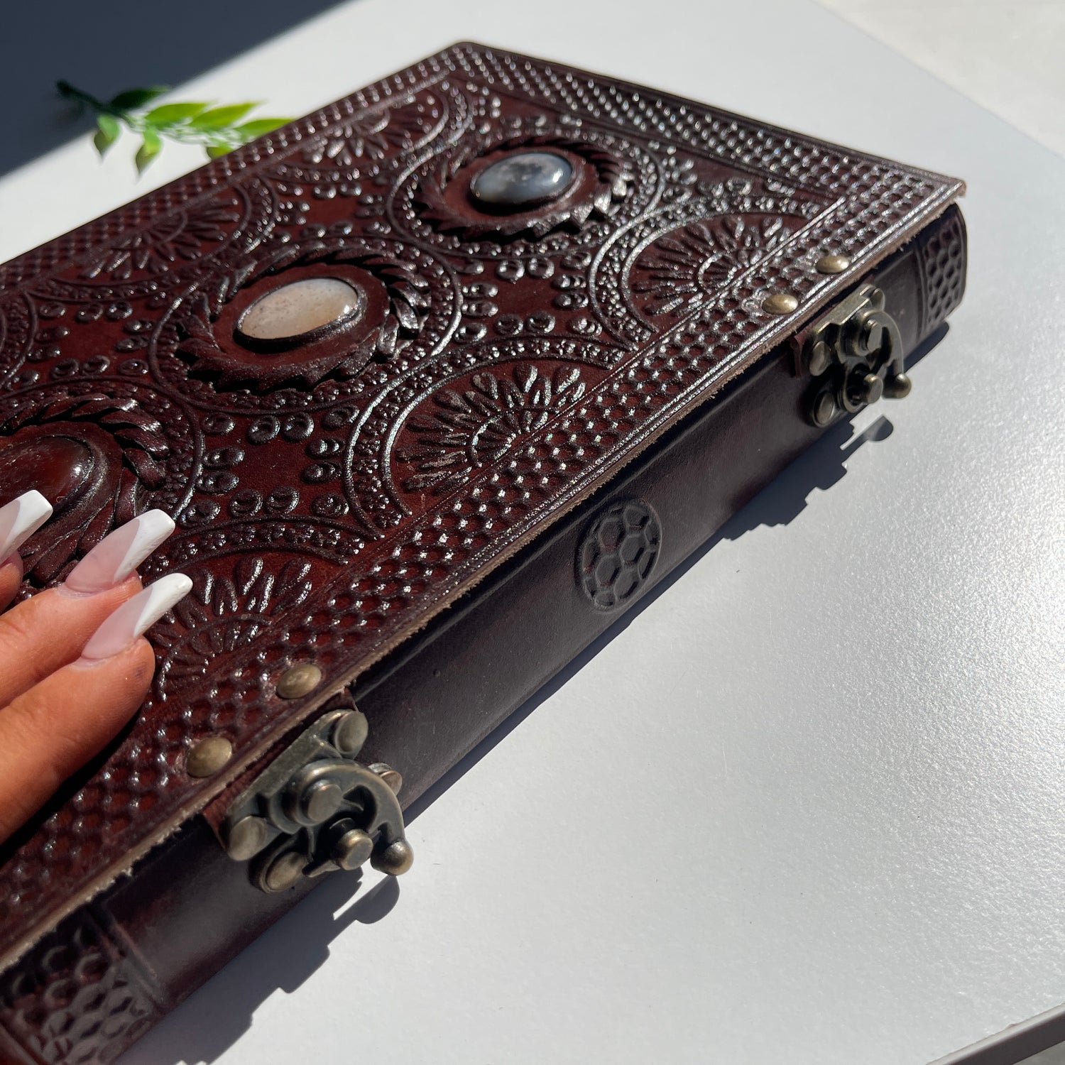 Leather Book 3 Crystals 2 Buckles on Side