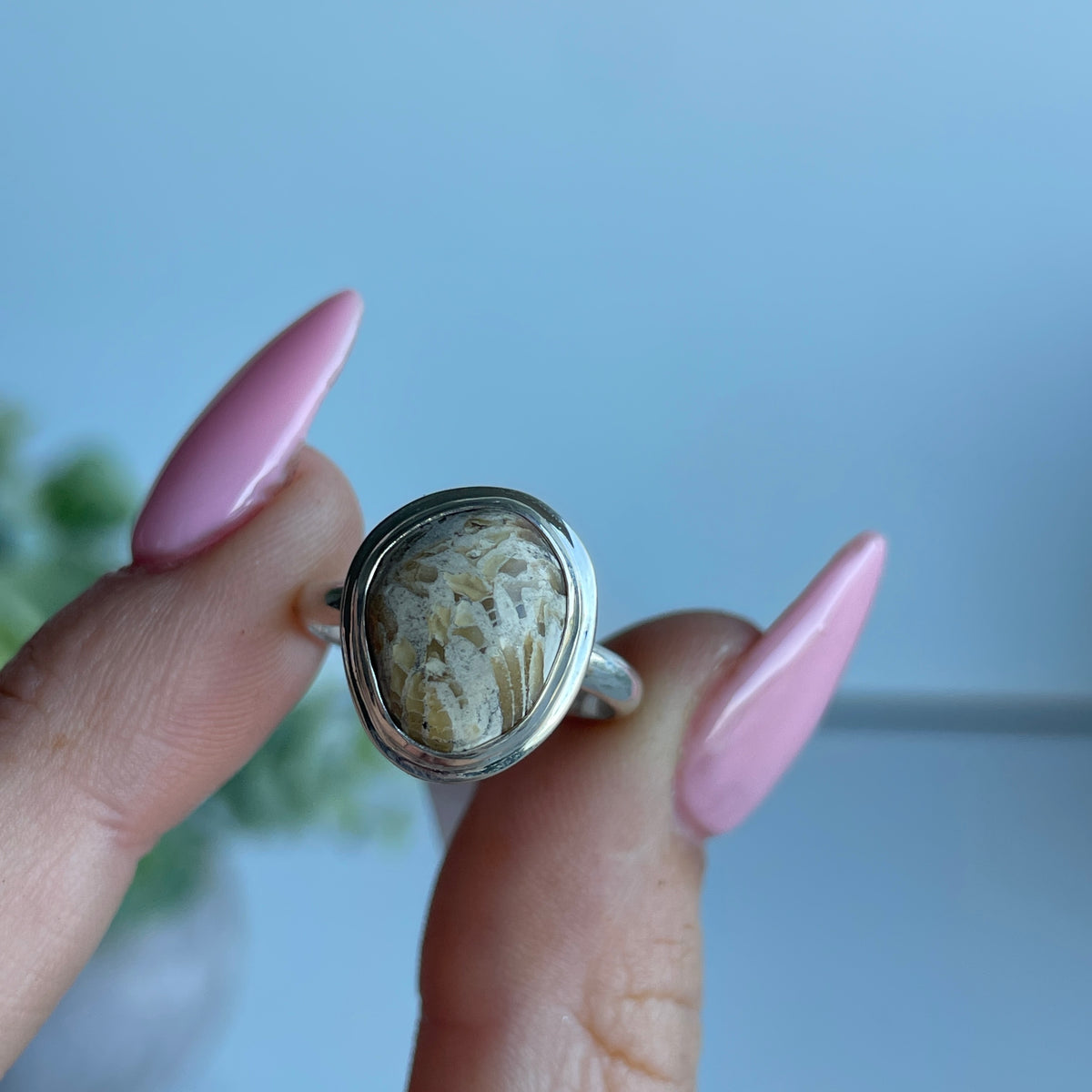Fossilised Coral Ring Sz6.5