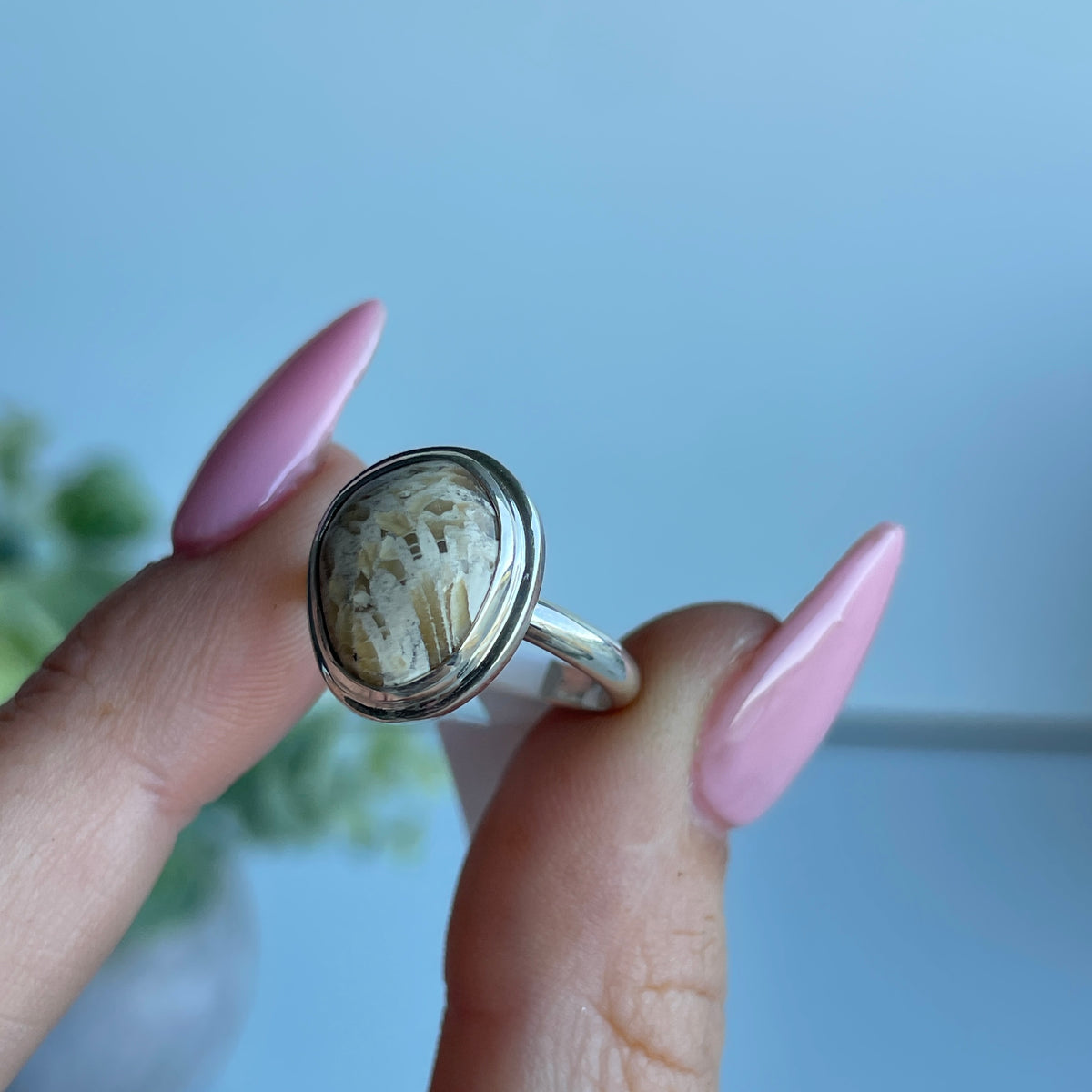 Fossilised Coral Ring Sz6.5