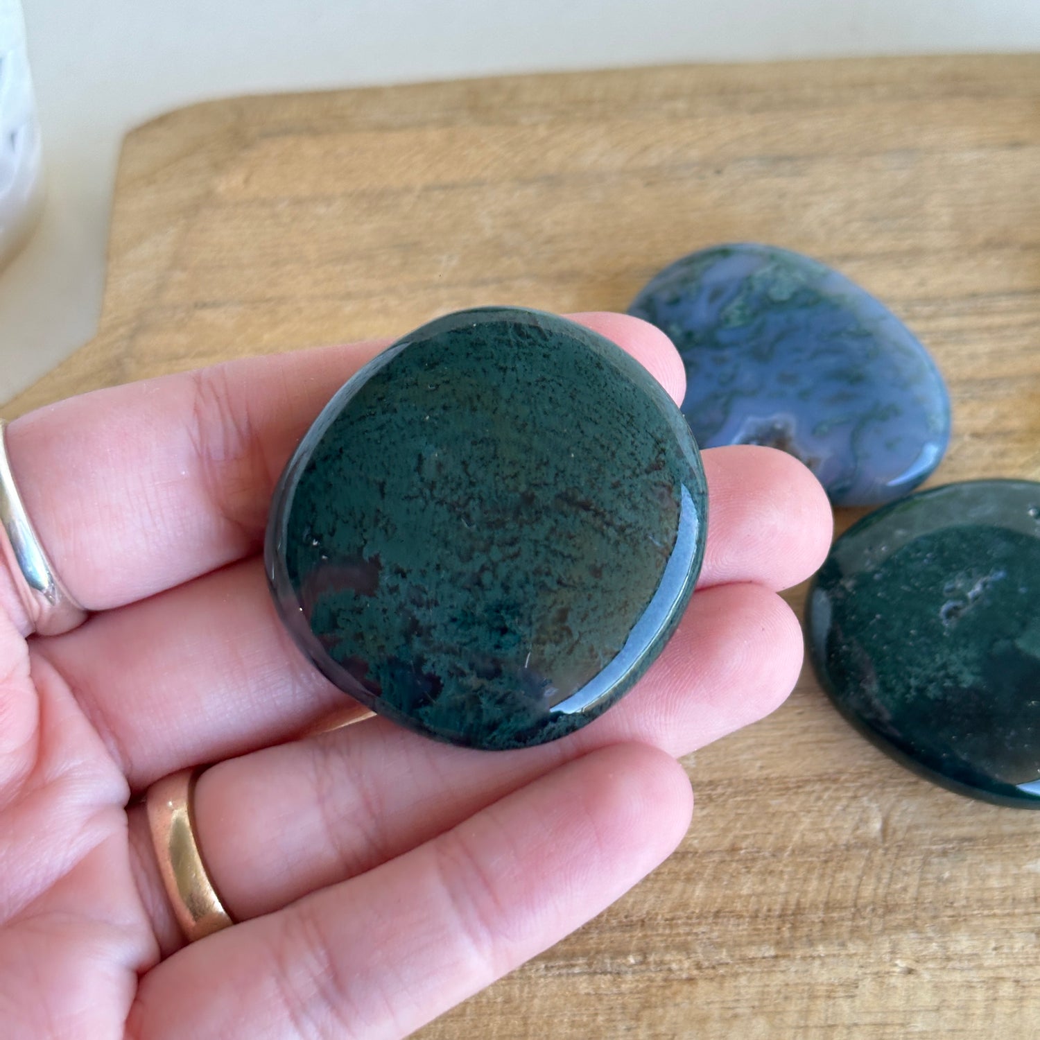 Moss Agate Flat Stone XL Bra Buddy