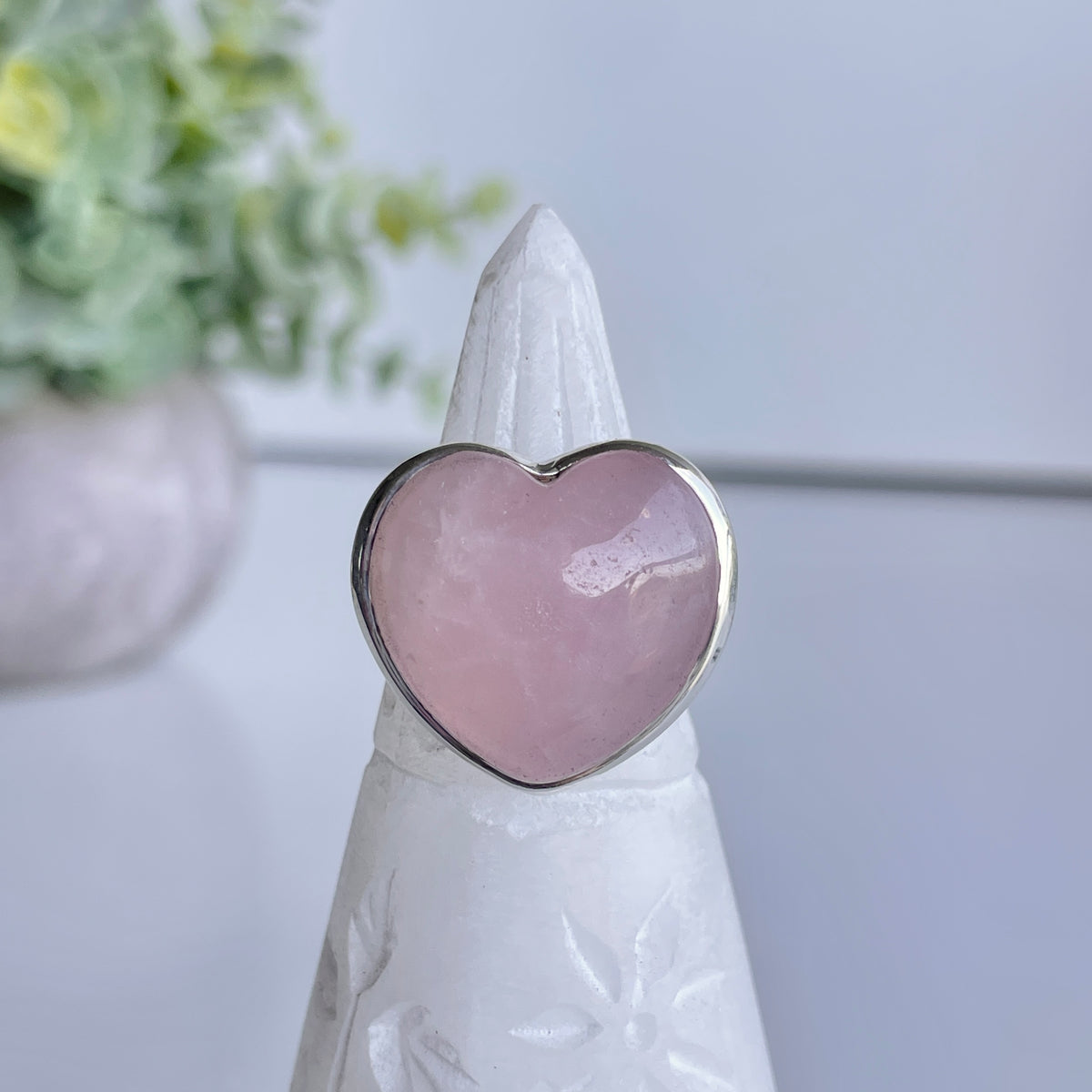 Rose Quartz Heart Ring Sz7