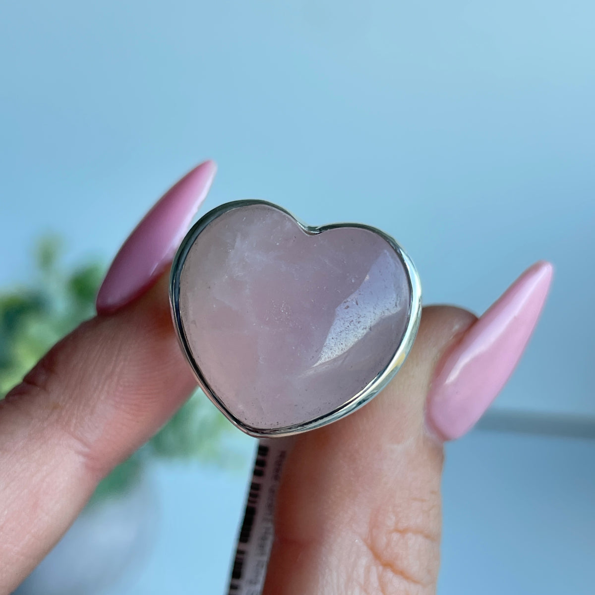 Rose Quartz Heart Ring Sz7