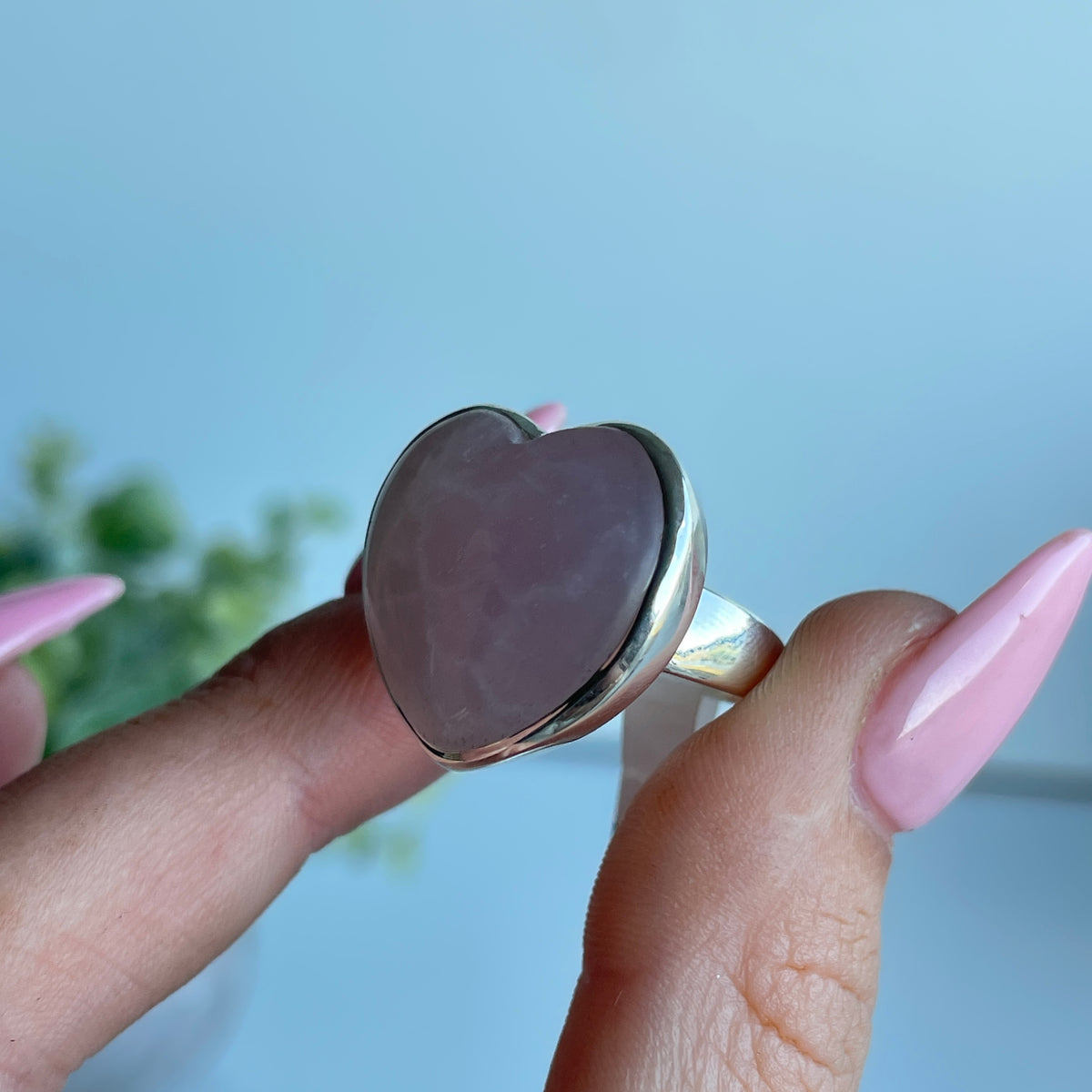 Rose Quartz Heart Ring Sz7