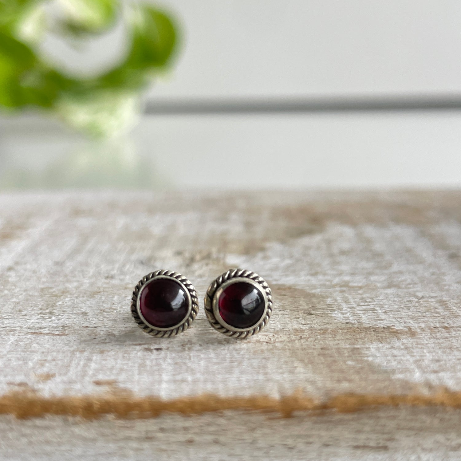 Garnet Round Stud Earrings