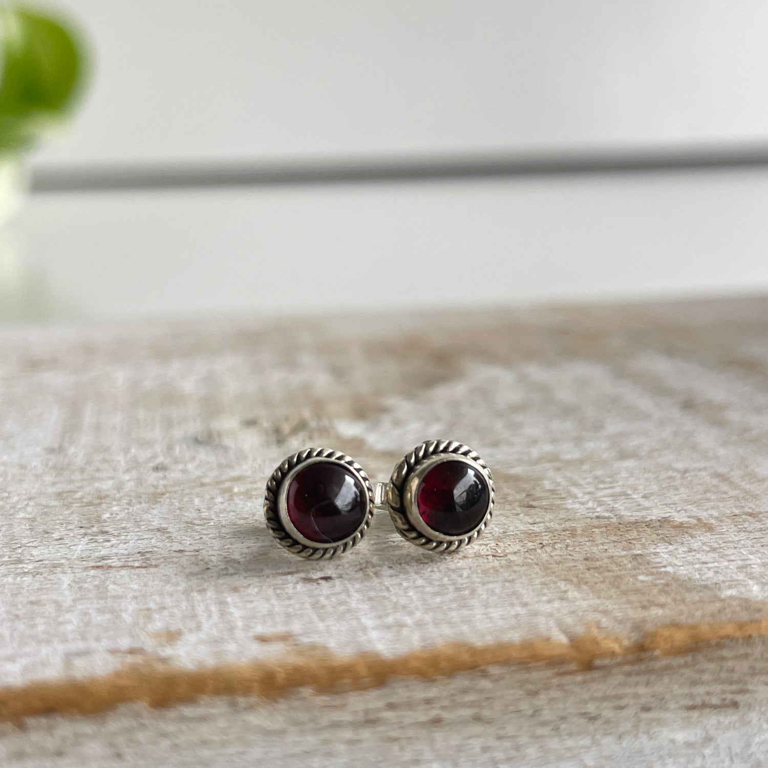 Garnet Round Stud Earrings