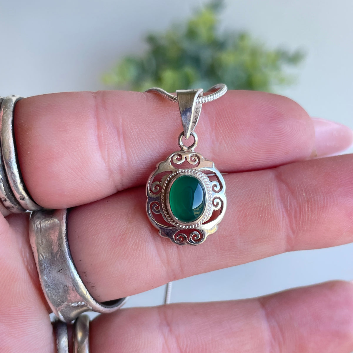 Green Onyx Oval Pendant