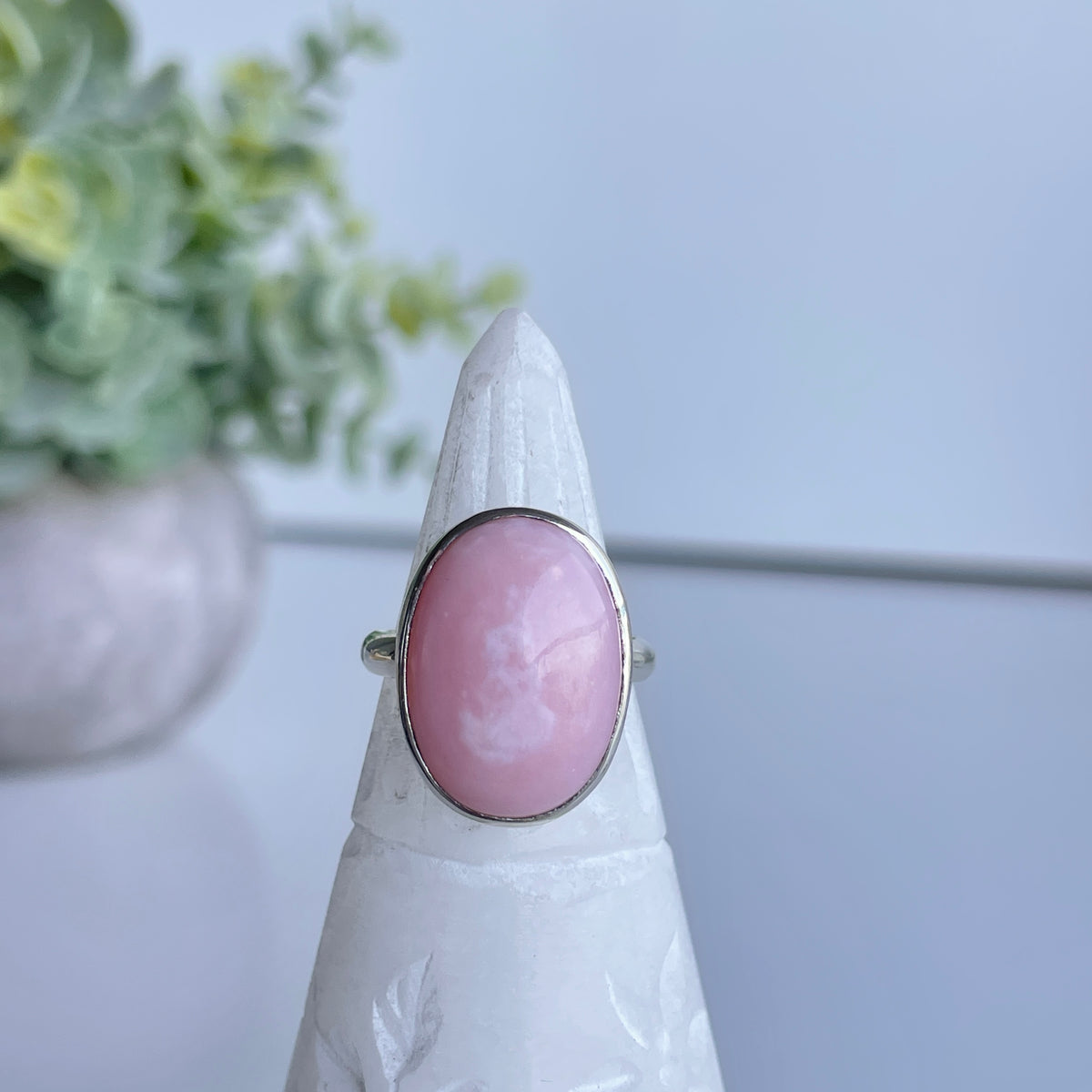 Pink Opal Oval Ring Sz6