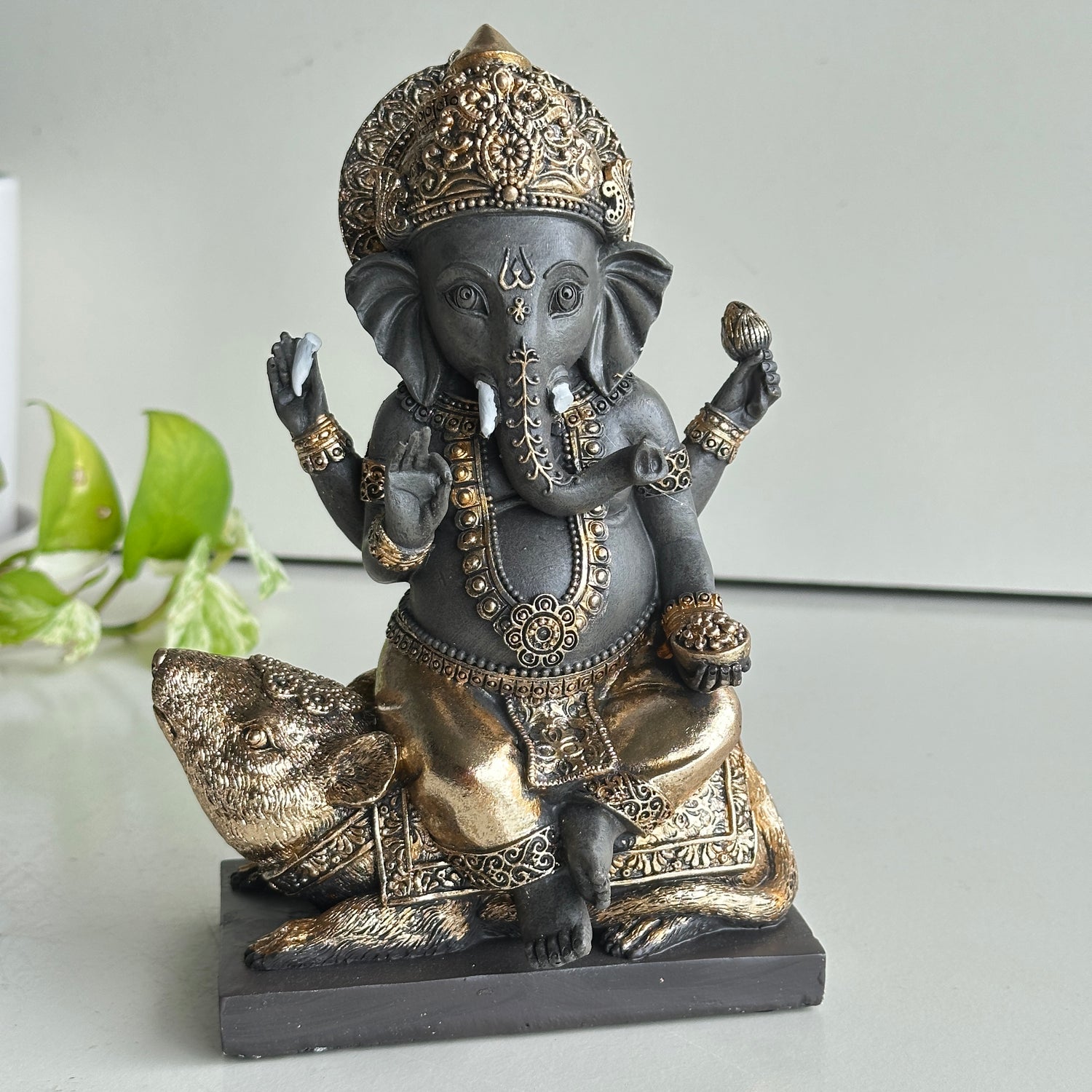 Gold And Black Ganesha With Rat GANGRAT