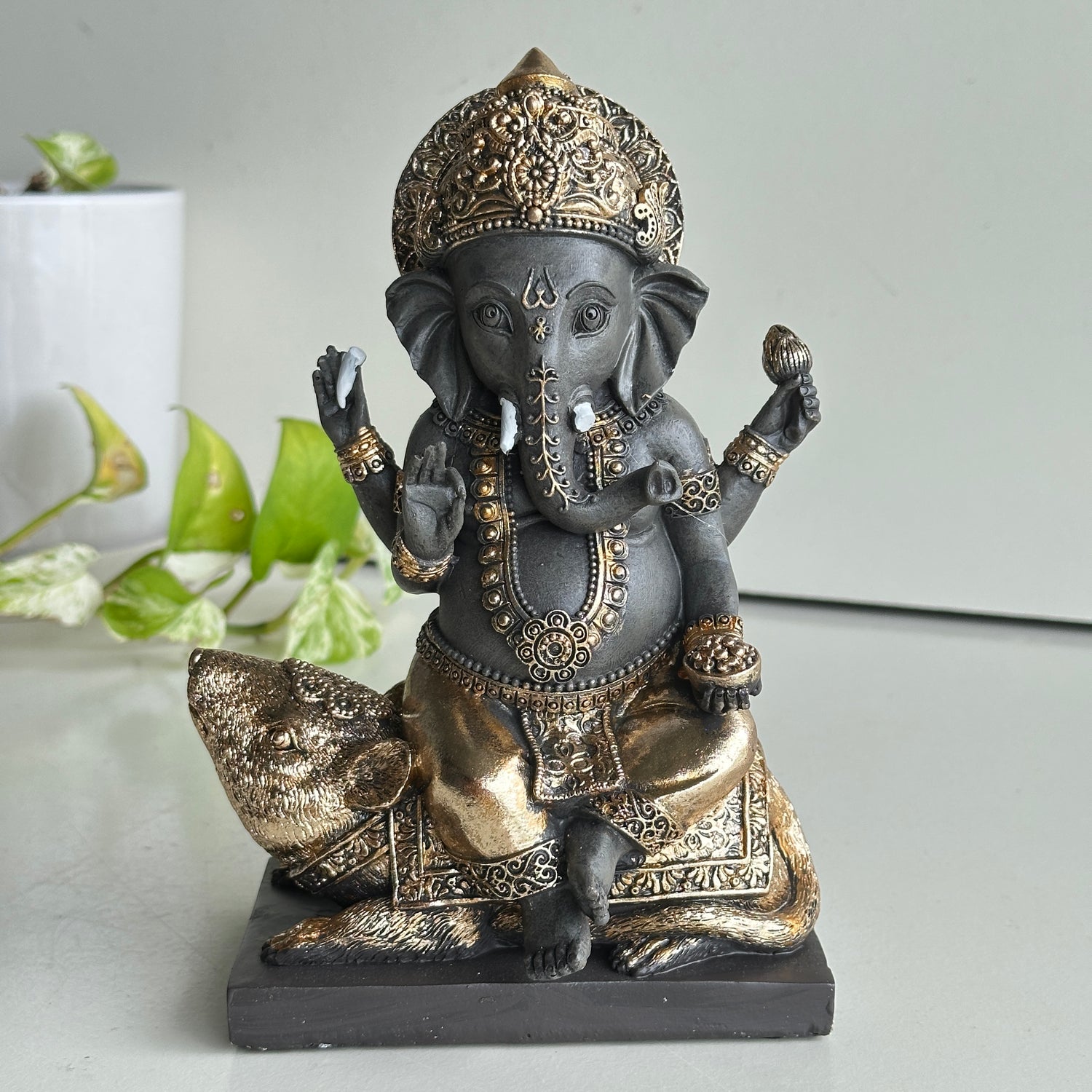 Gold And Black Ganesha With Rat GANGRAT