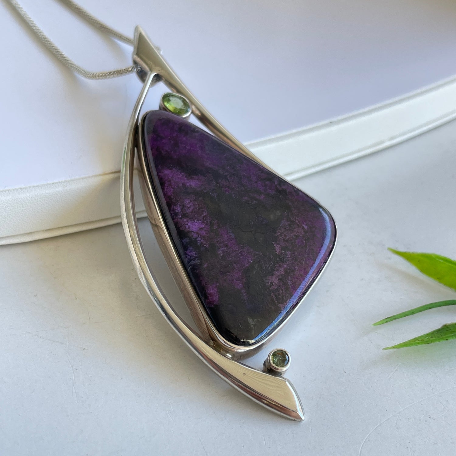 Sugilite Freeform Pendant with Peridot