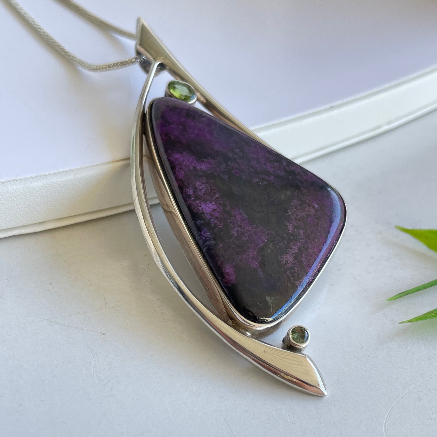 Sugilite Freeform Pendant with Peridot