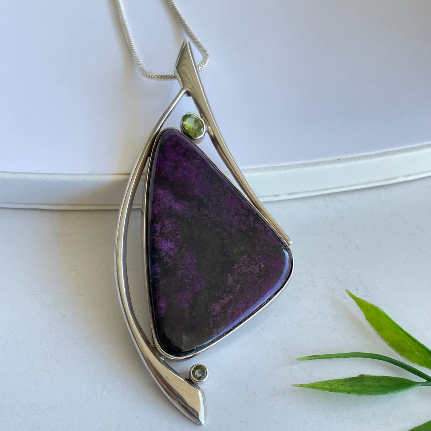 Sugilite Freeform Pendant with Peridot