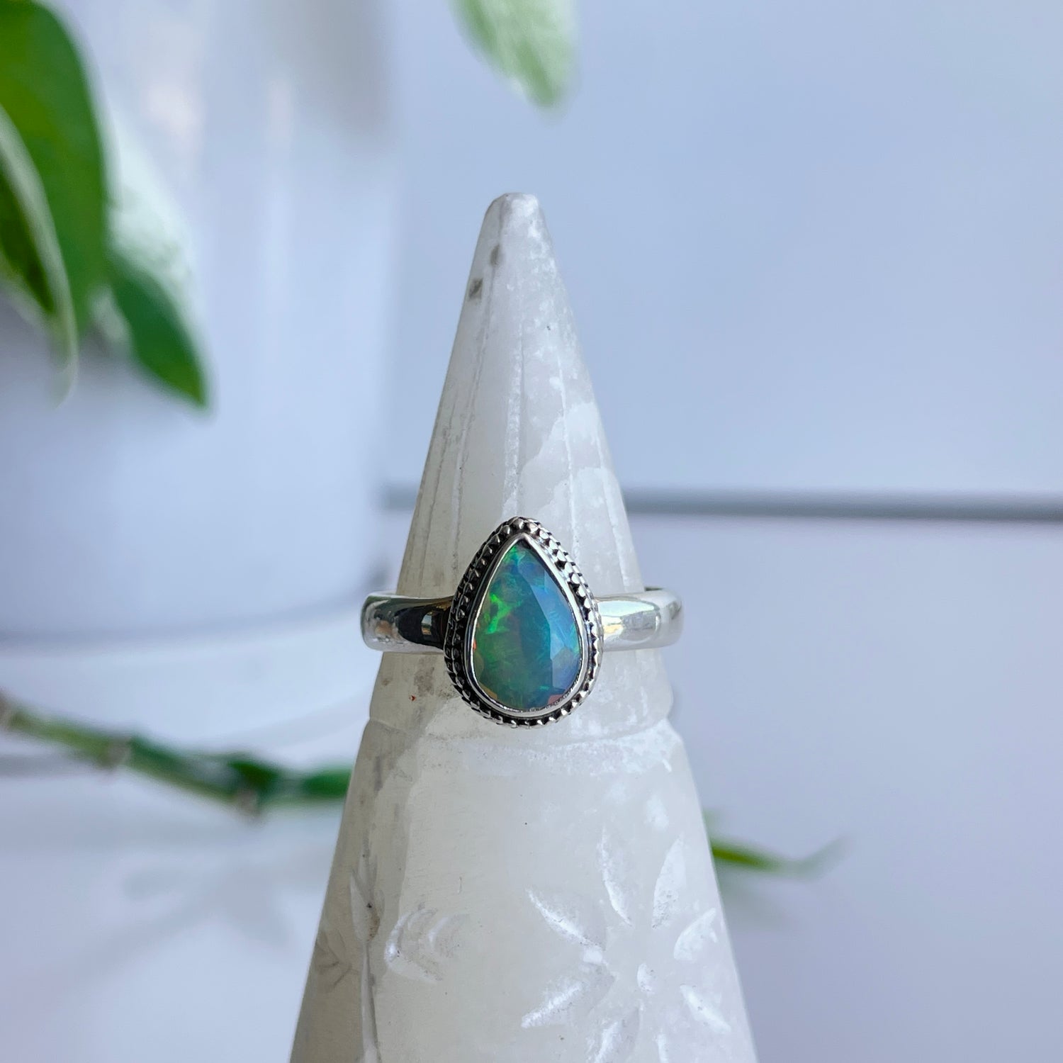 Ethiopian Opal Teardrop Ring Sz8.5