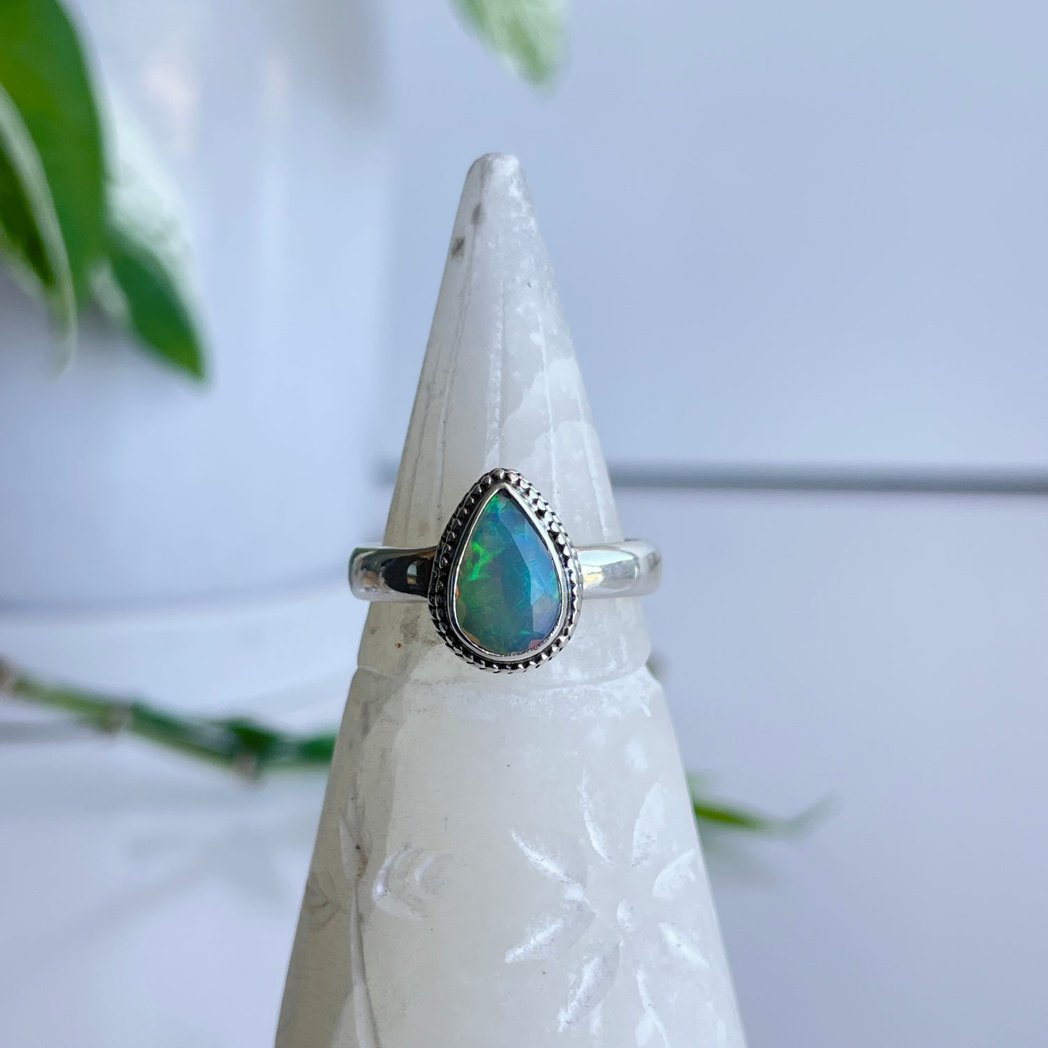 Ethiopian Opal Teardrop Ring Sz8.5