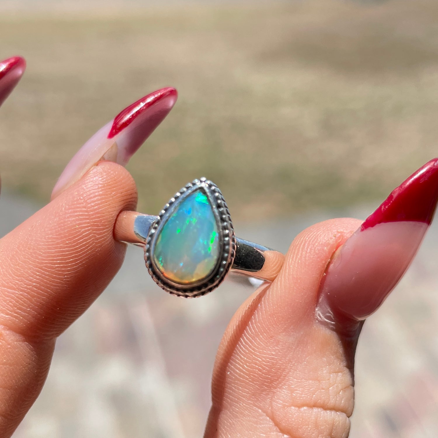 Ethiopian Opal Teardrop Ring Sz8.5