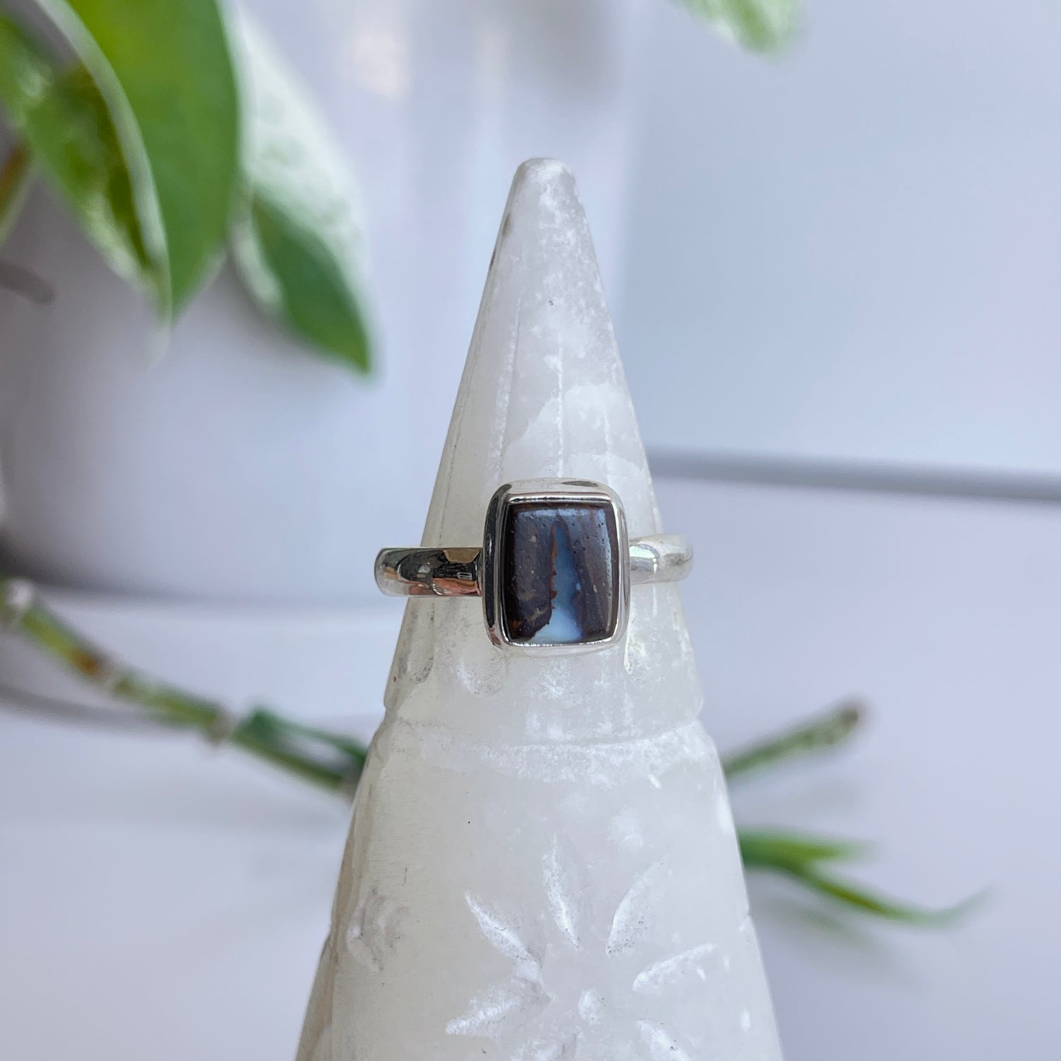 Boulder Opal Rectangle Ring Sz7