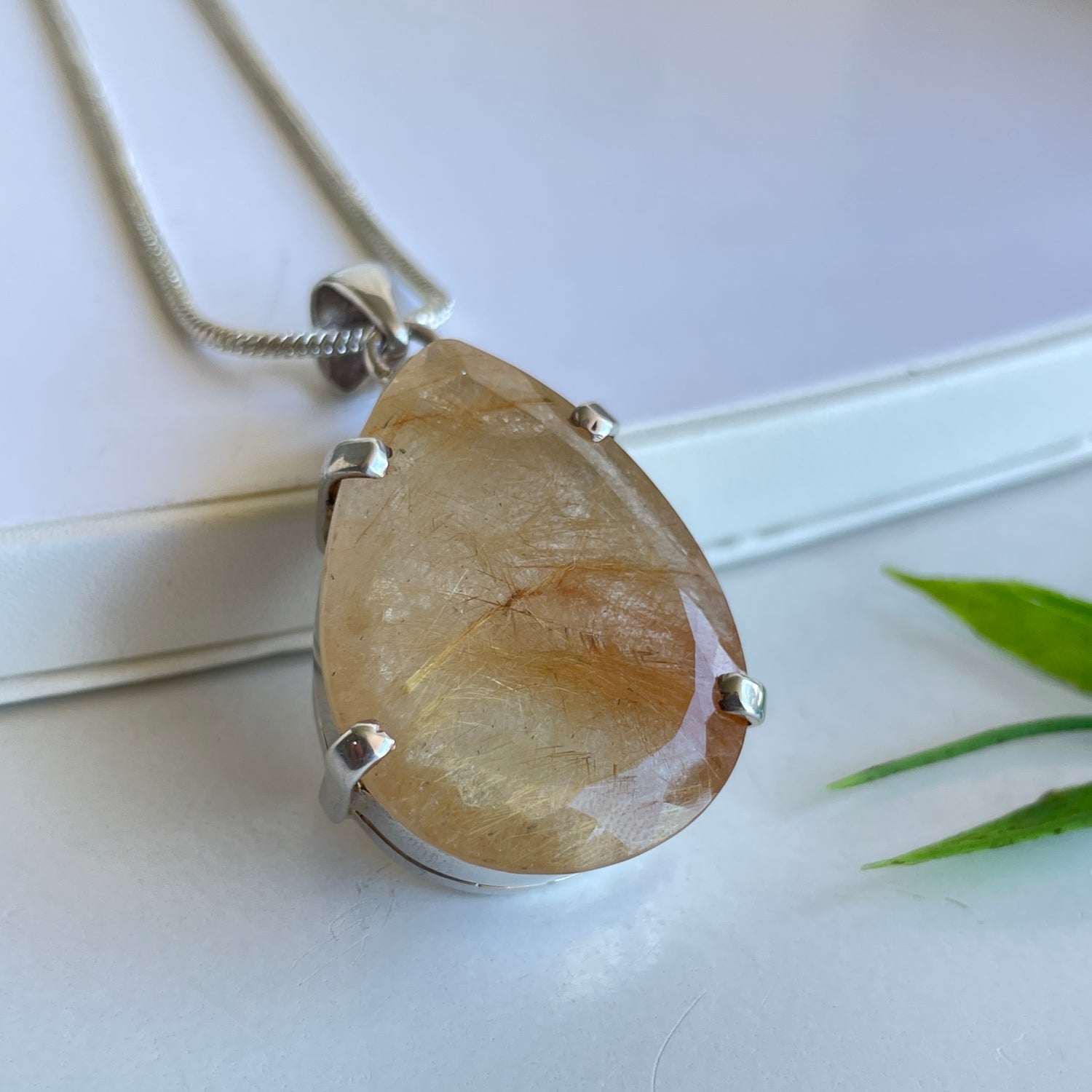 Rutilated Quartz Teardrop Pendant 003