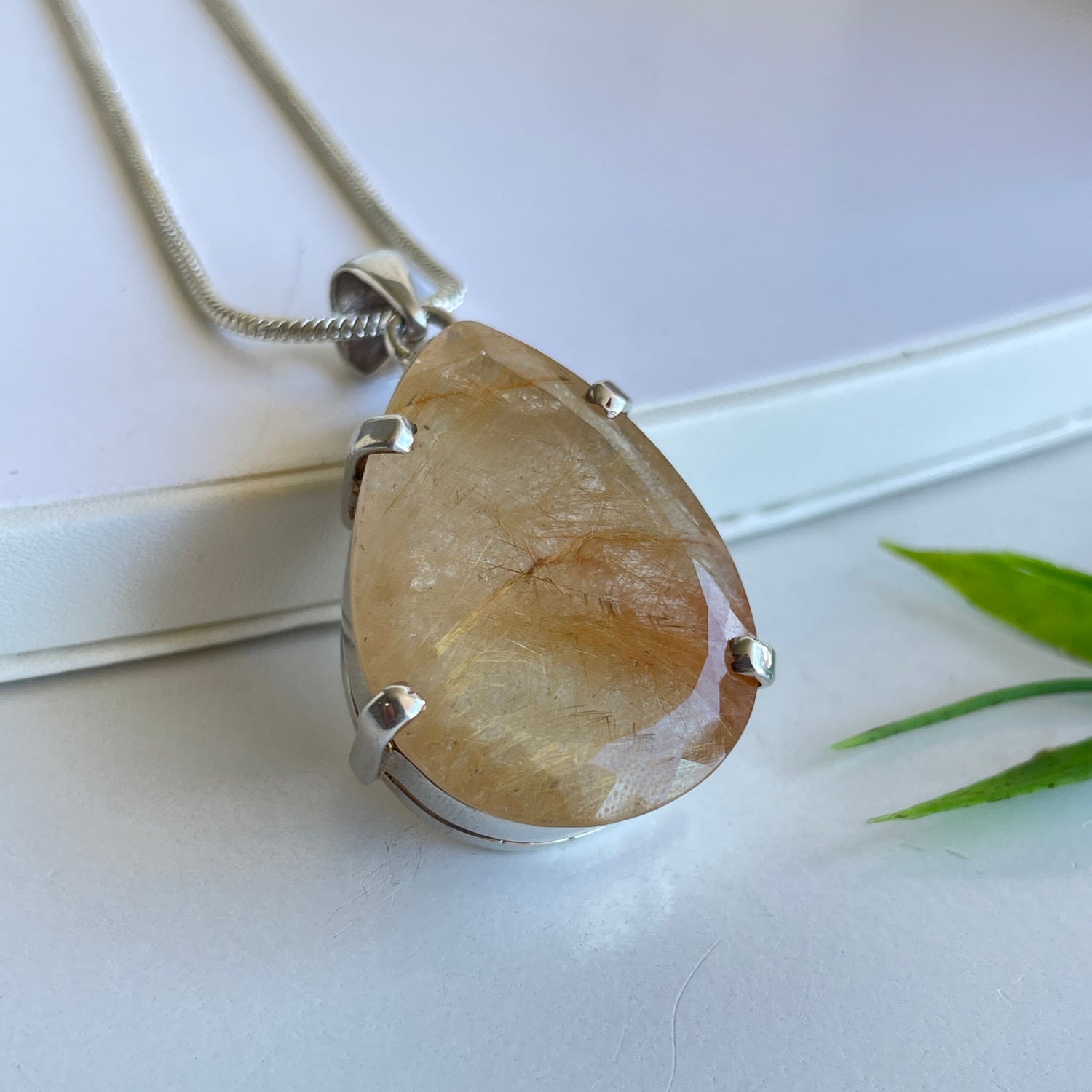 Rutilated Quartz Teardrop Pendant 003
