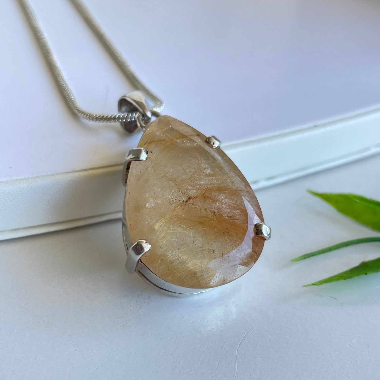 Rutilated Quartz Teardrop Pendant 003