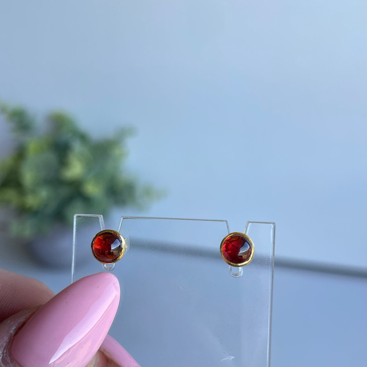 18K Gold Plated Garnet Stud Earrings