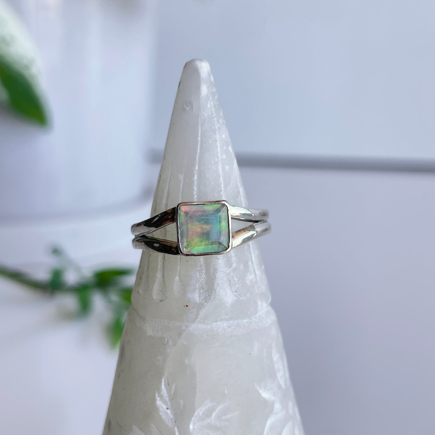 Ethiopian Opal Square Ring Sz7