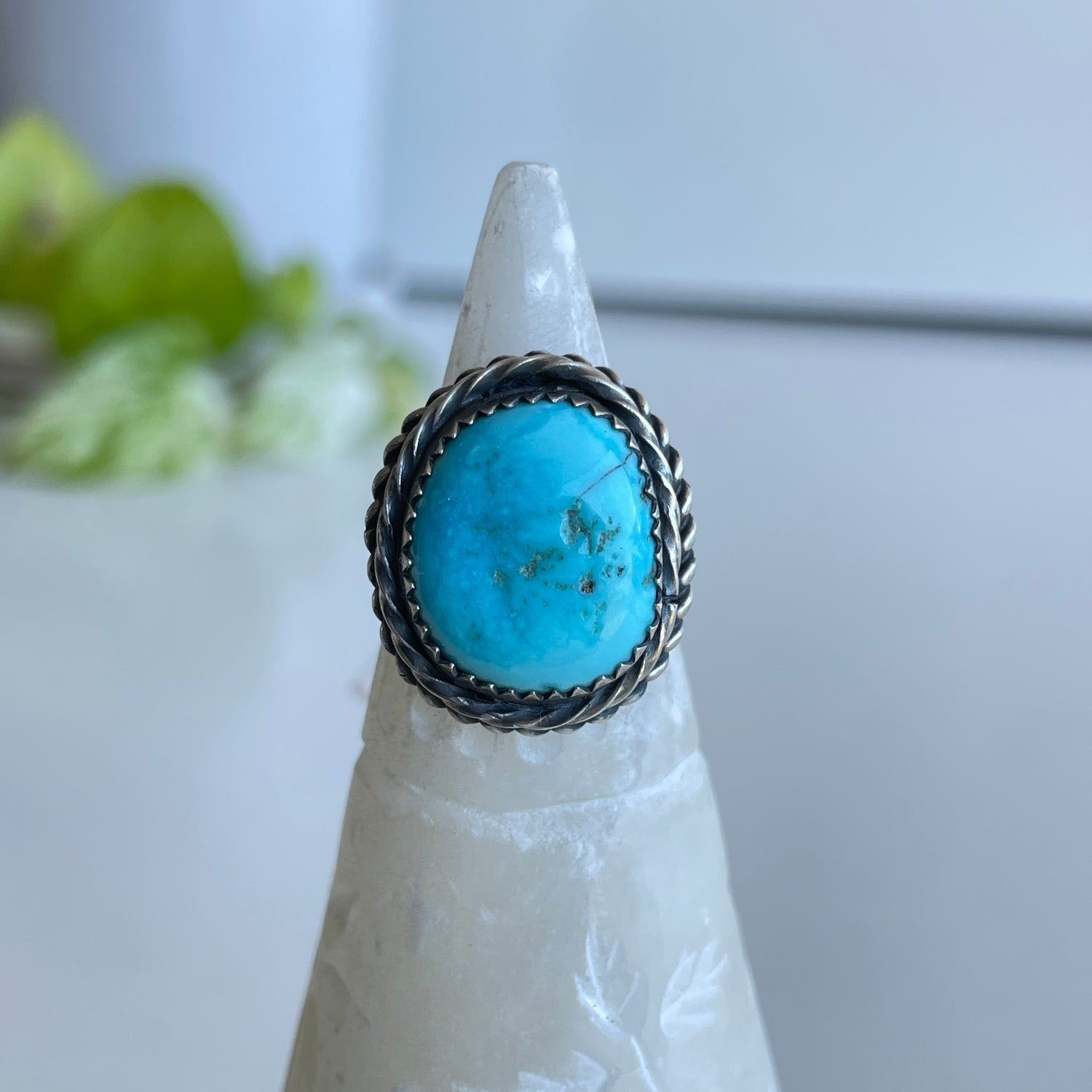 Turquoise Oval Ring Made By Native Americans Sz6