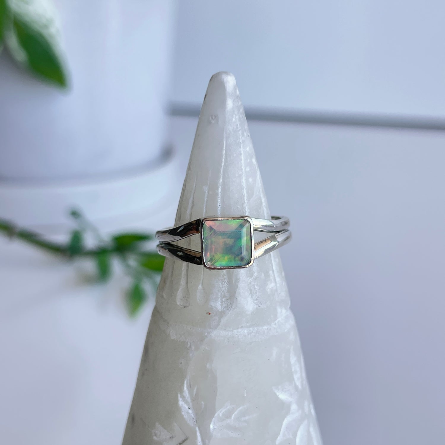 Ethiopian Opal Square Ring Sz7