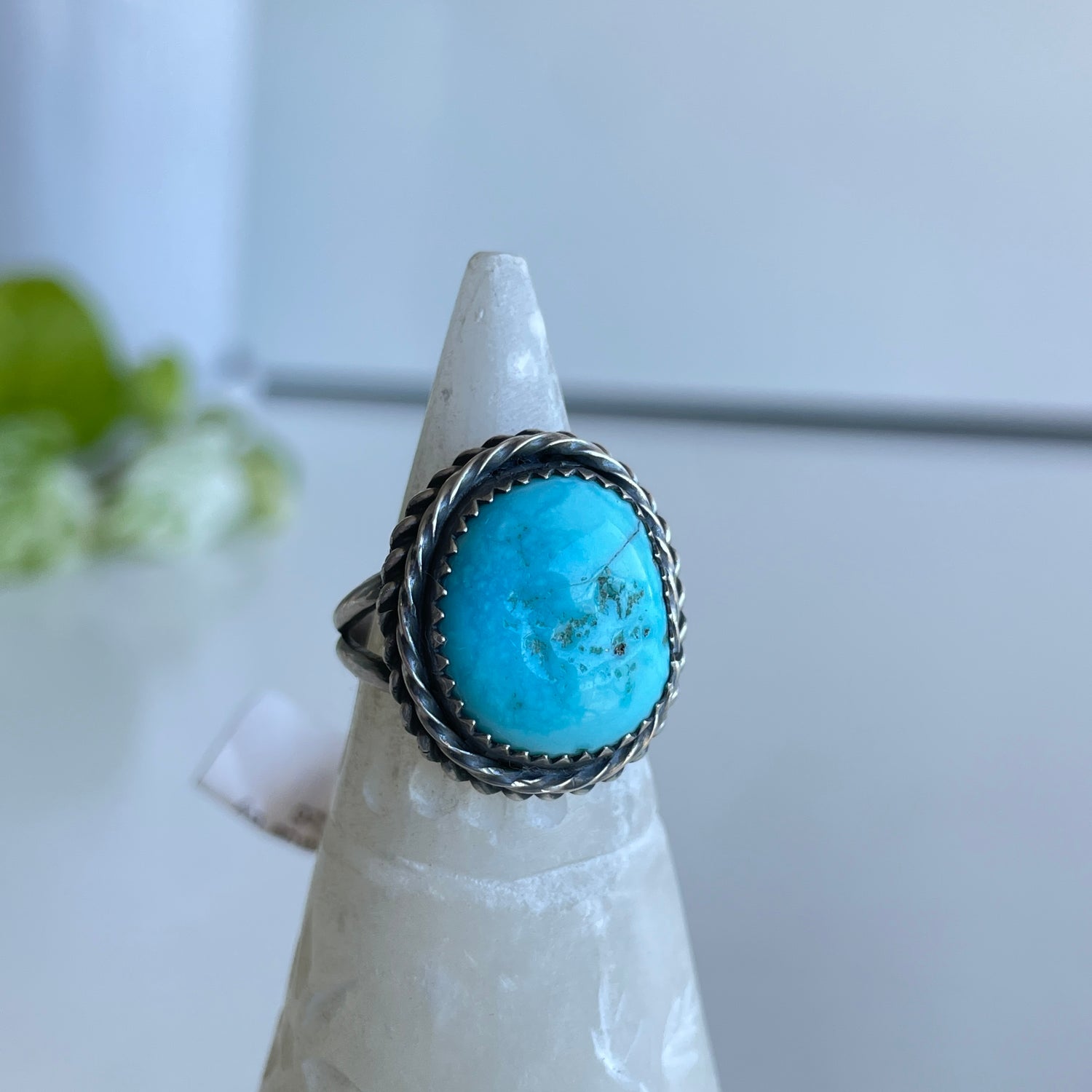 Turquoise Oval Ring Made By Native Americans Sz6