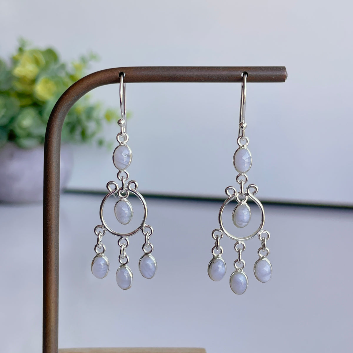 Blue Lace Agate Dangle Earrings