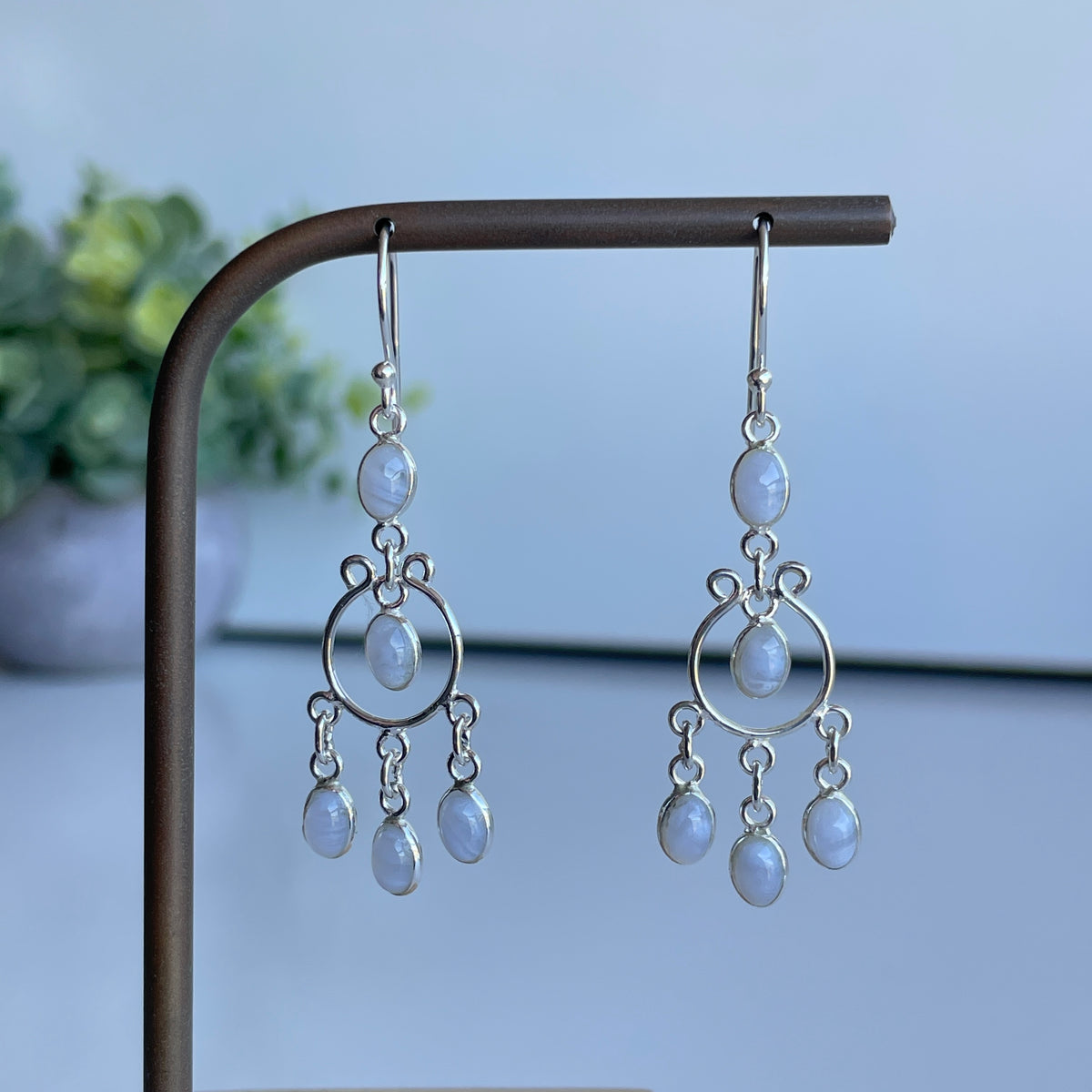 Blue Lace Agate Dangle Earrings