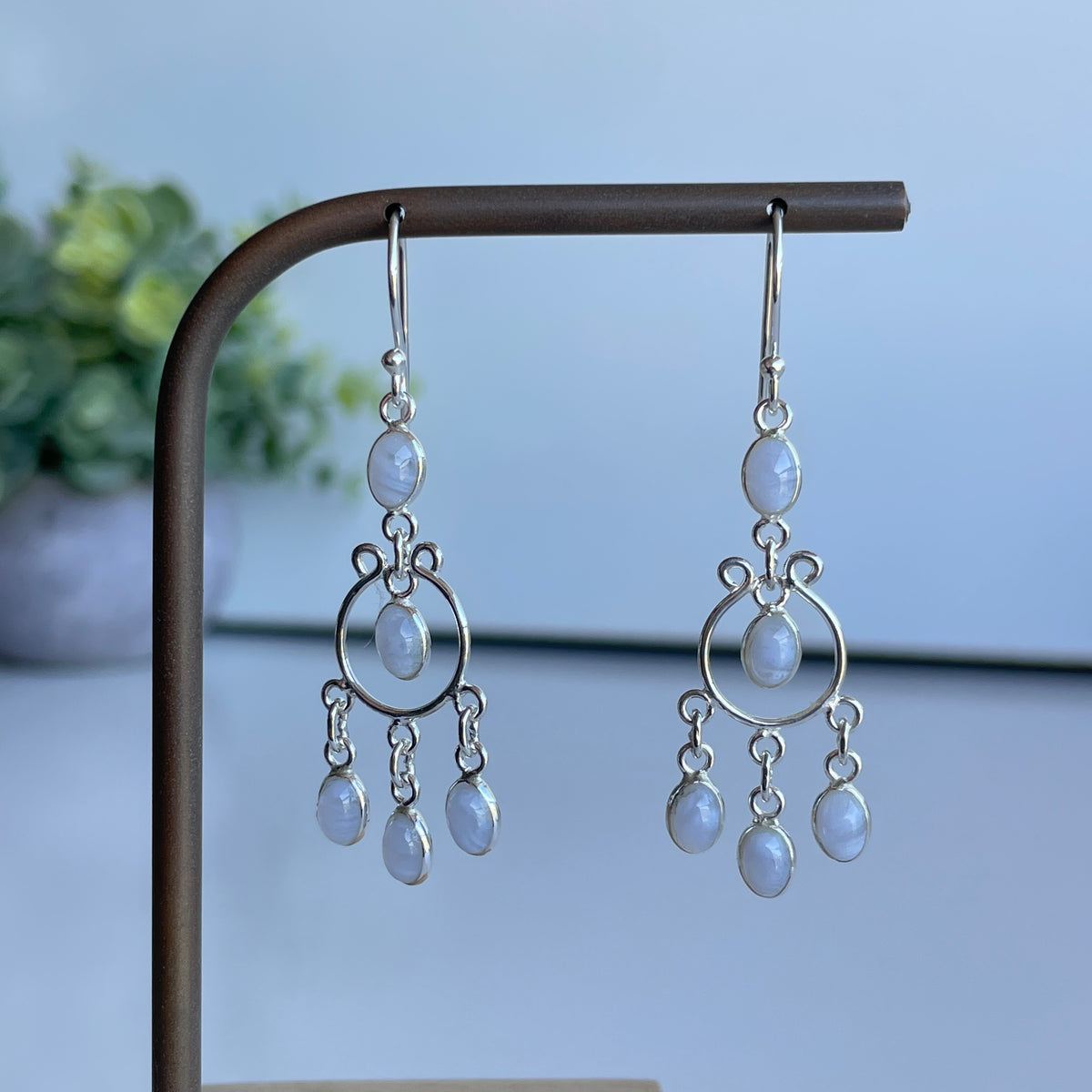Blue Lace Agate Dangle Earrings