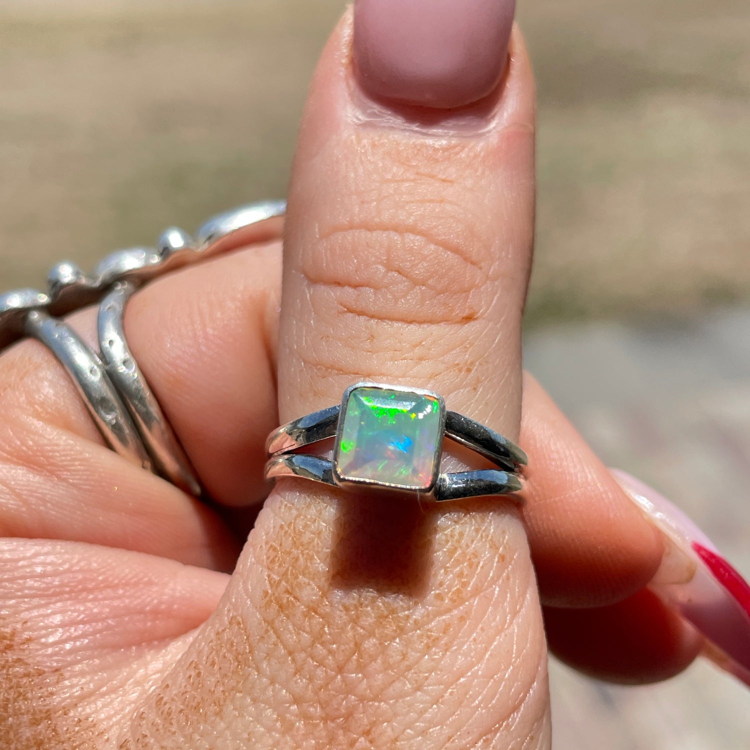 Ethiopian Opal Square Ring Sz7
