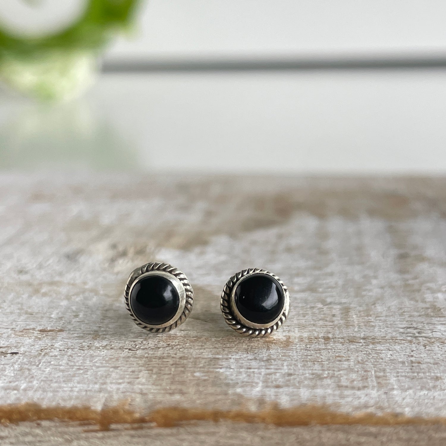 Black Onyx Round Stud Earrings