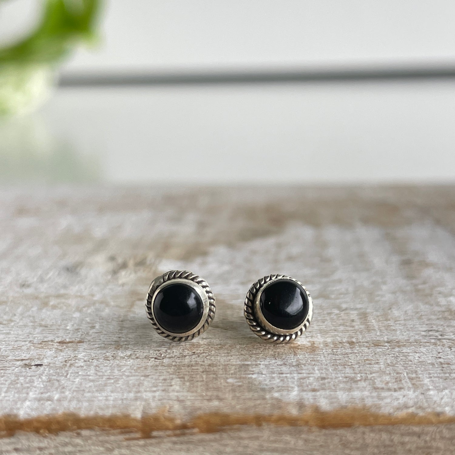 Black Onyx Round Stud Earrings
