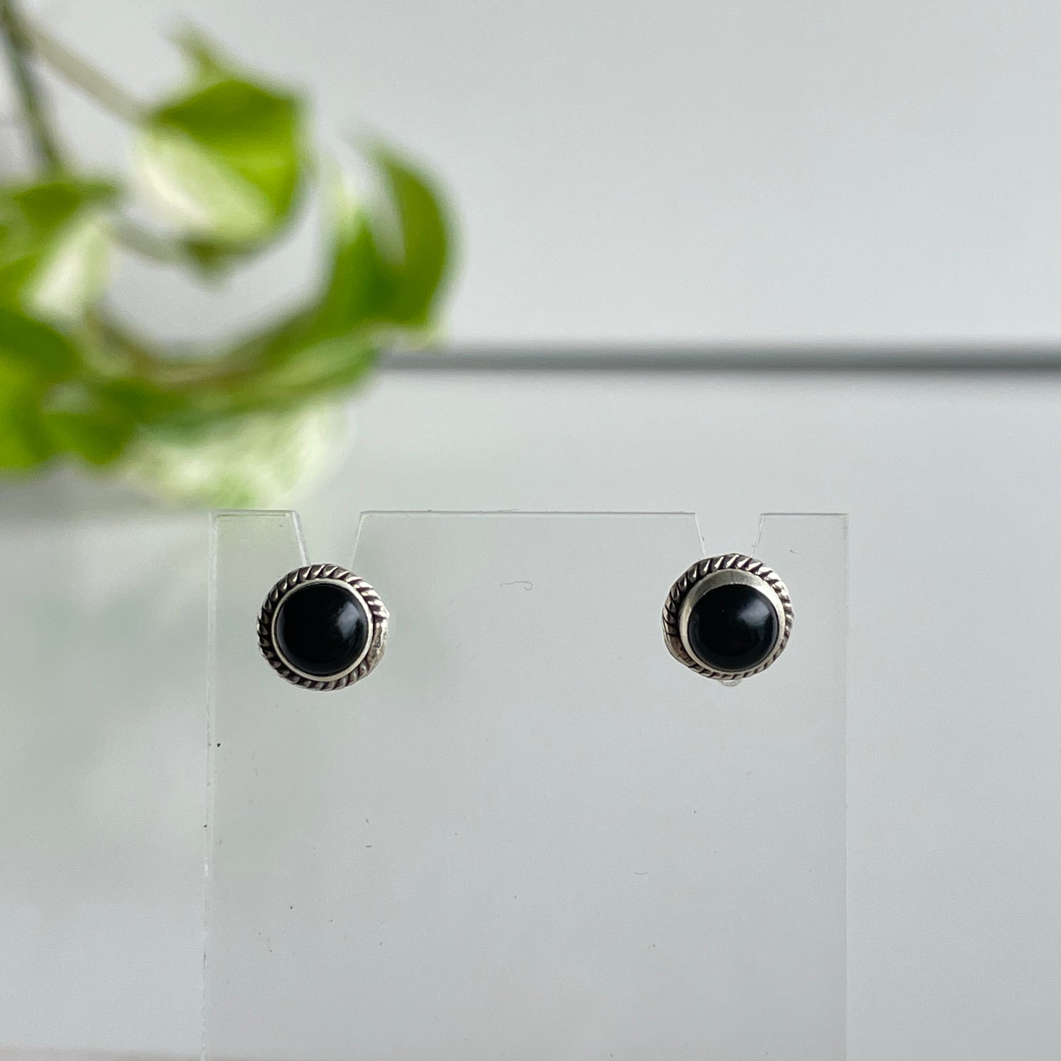 Black Onyx Round Stud Earrings