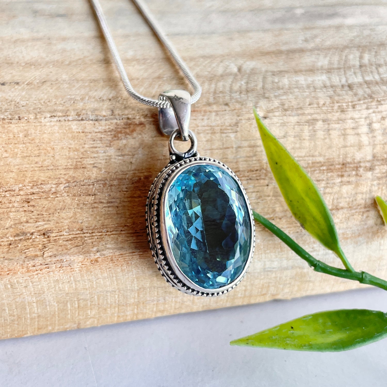 Blue Topaz Oval Pendant