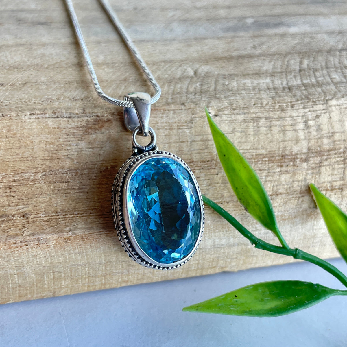 Blue Topaz Oval Pendant