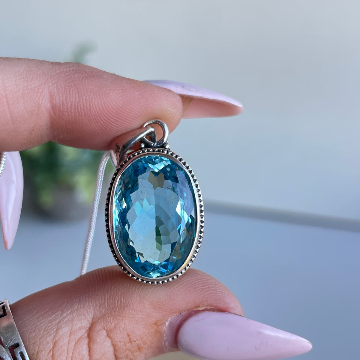 Blue Topaz Oval Pendant