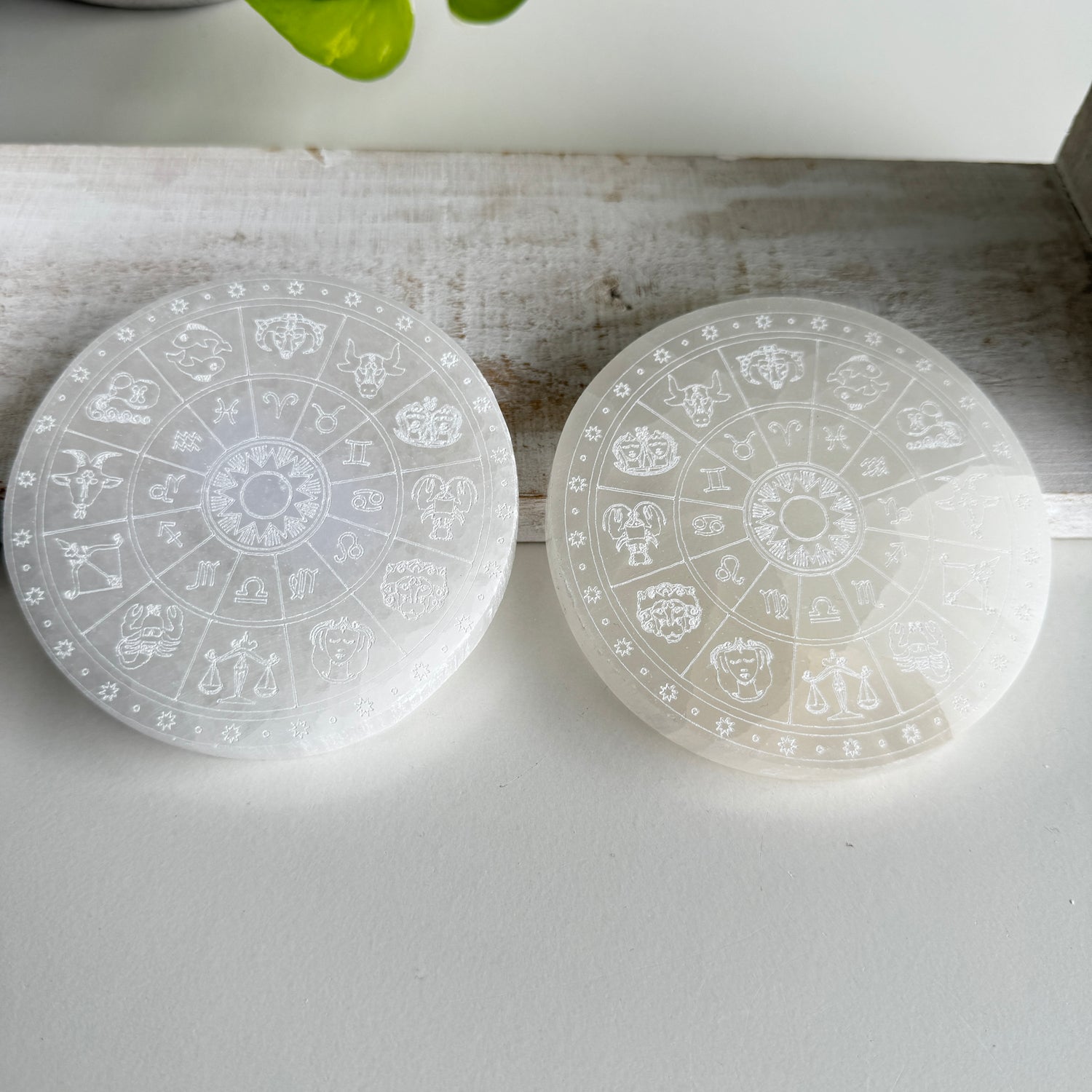 Selenite Zodiac Round Plate