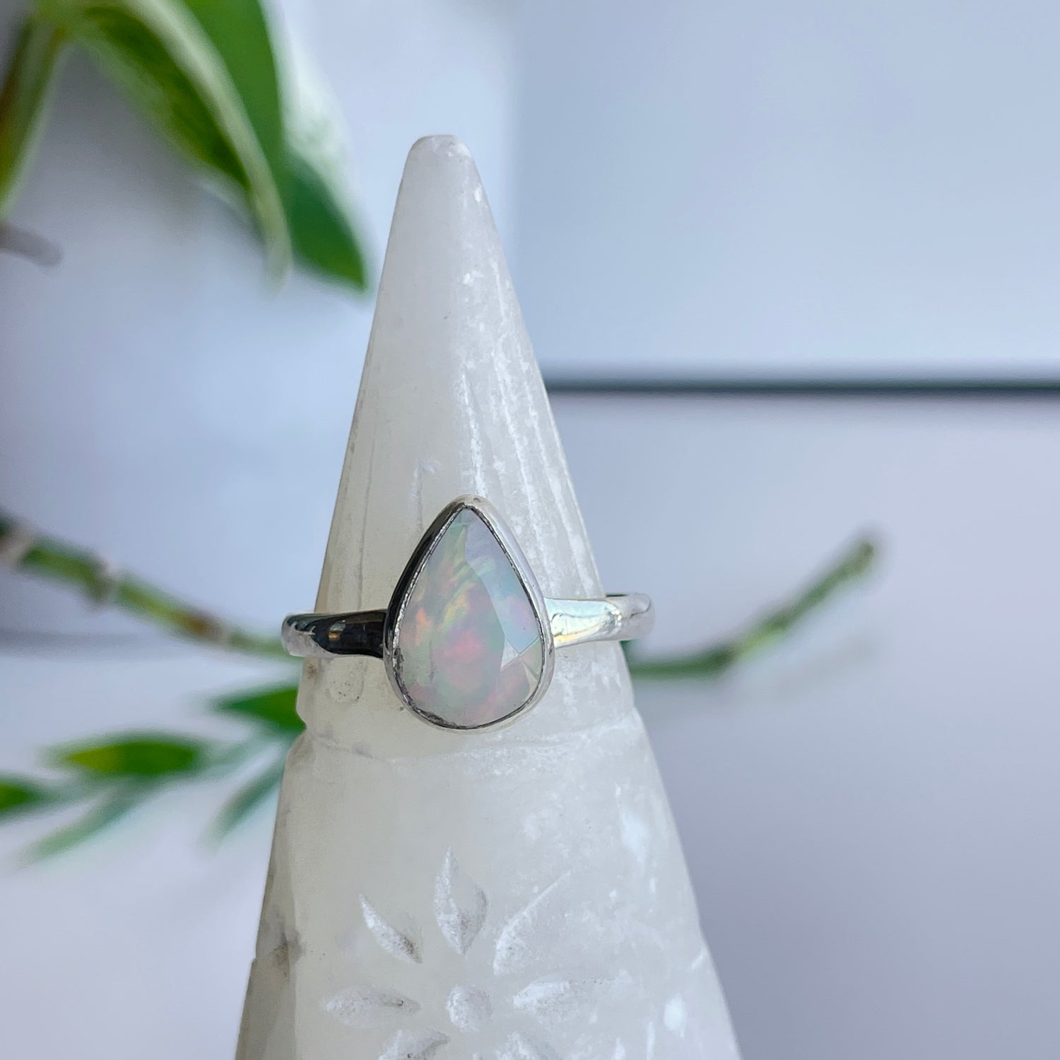 Ethiopian Opal Teardrop Ring Sz9.5